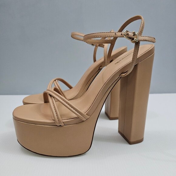 Larroude Annie Platform Sandal Womens 10 Tan Leather Strappy High Heel Evening